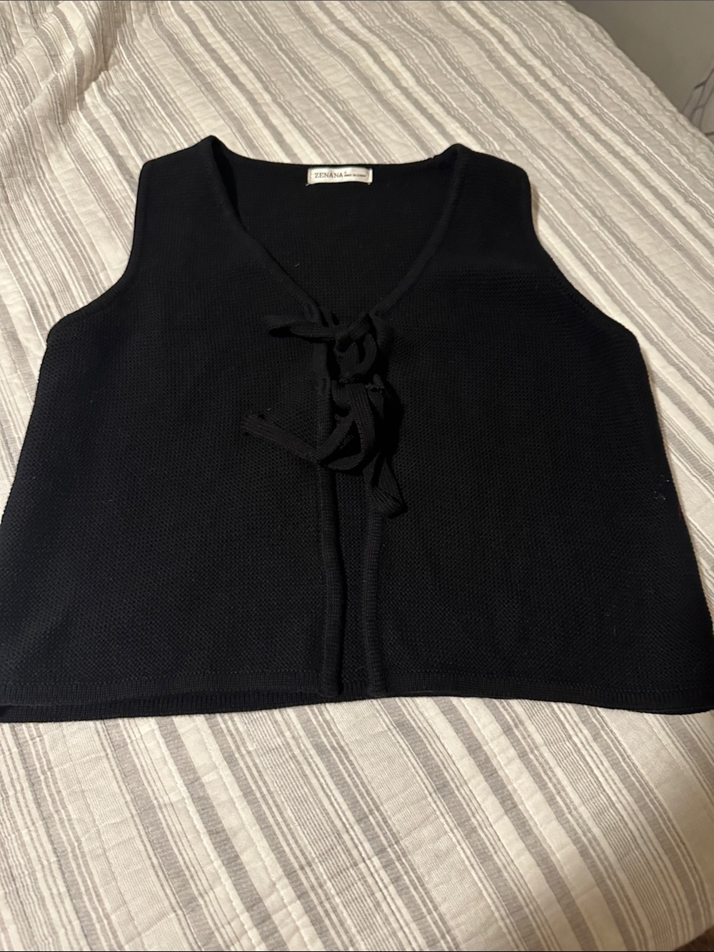 Black Knit Tie-Front Sleeveless Top